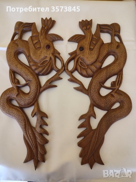 Дърво резба от благородно дърво малки дракончета , снимка 1