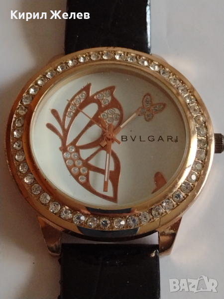 Красив дамски часовник BVLGARI с кристали Сваровски кожена каишка - 15283, снимка 1