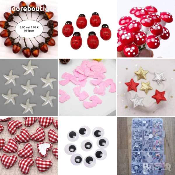 Различни видове декоративни елементи гъбки/ очички/ калинки и други декорация, снимка 1