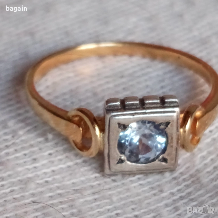 Сребърен пръстен с аквамарин и позлата., снимка 1