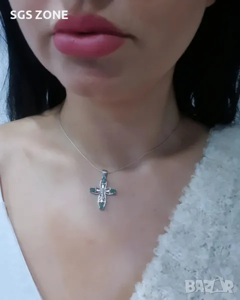 Сребърен Кръст с Изумруди, Сапфири, Рубини, снимка 1