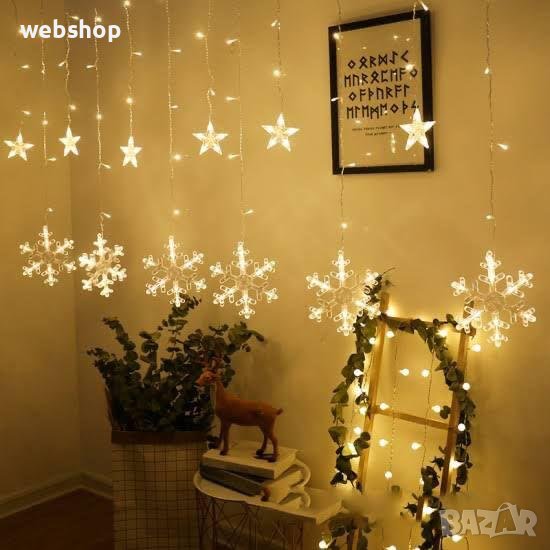 Коледни Лампички тип Завеса , Звезди , Снежинки , Елени , , снимка 1