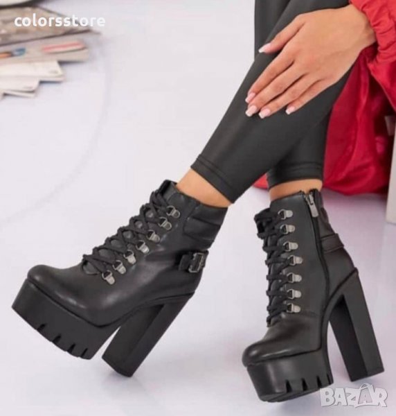Боти на ток - черна кожа с черно ходило - BT14, снимка 1
