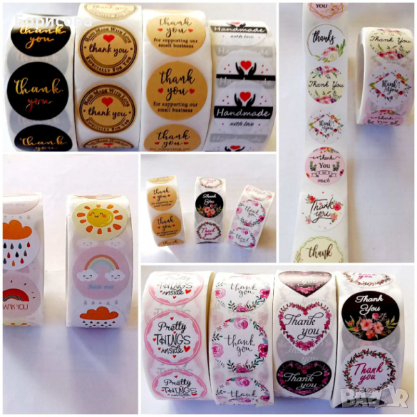 100 бр самозалепващ стикер, етикет с надпис Thank you , снимка 1