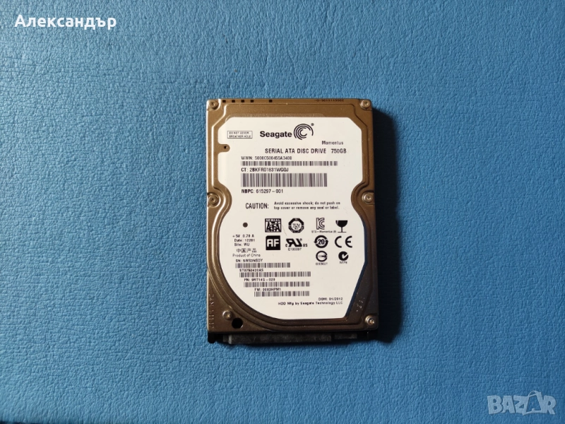Seagate Momentus 750GB, 2.5", 7200RPM, 9.5mm, 100% Health, снимка 1
