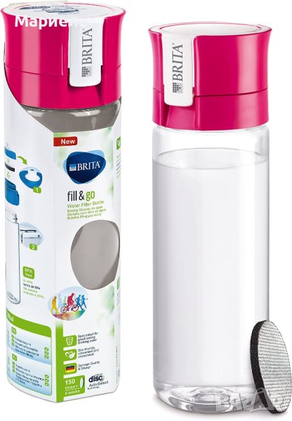 Brita fill&go Vital  бутилка за вода, розова прозрачна , 0.6L, снимка 1