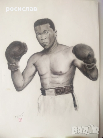 Касиус Клей, рисунка А4, смесена техника , снимка 2 - Картини - 51980192