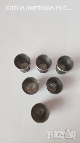 Комплект от 6 малки чашки/шотове от релефен калай масивни, снимка 4 - Други ценни предмети - 52697404