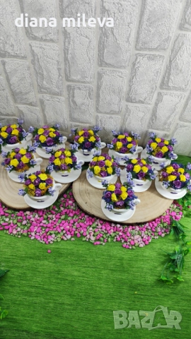 Сладурски чашки с нежни цветлета в лилаво и жълто!, снимка 9 - Декорация за дома - 52046730