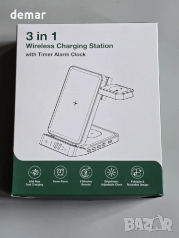 3 в 1 Безжична станция за зареждане с будилник за устройства Samsung, сгъваема, снимка 9 - Безжични зарядни - 53656887