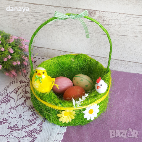 2823 Кошничка за великденски яйца с декорация пиленца, снимка 2 - Декорация за дома - 36457563