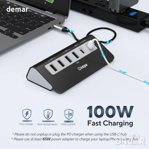 USB C хъб, 9-в-1, 4K HDMI, 2USB-A 3.0, PD 100W, 2USB-A 2.0, USB-C 3.0, SD/TF, снимка 6 - Друга електроника - 50268249