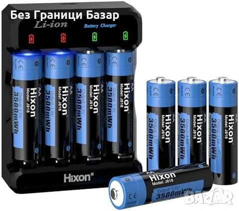 Нови AA литиеви батерии 1.5V 3500mWh 8 броя + зарядно Micro USB/Type-C