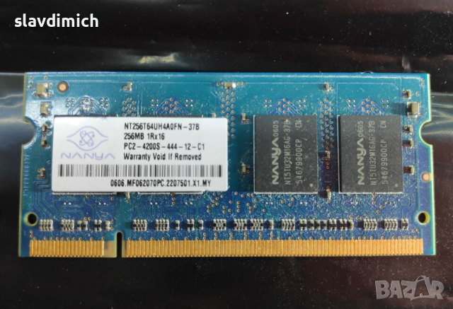 Продавам Рам Ram памет за лаптоп NT256T64UH4A1FN-37B Nanya 256MB 533 mhz, снимка 1 - RAM памет - 44840964