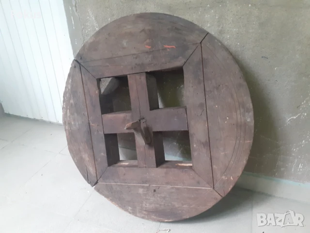 Уникат - Старо масивно дървено колело маховик примитив