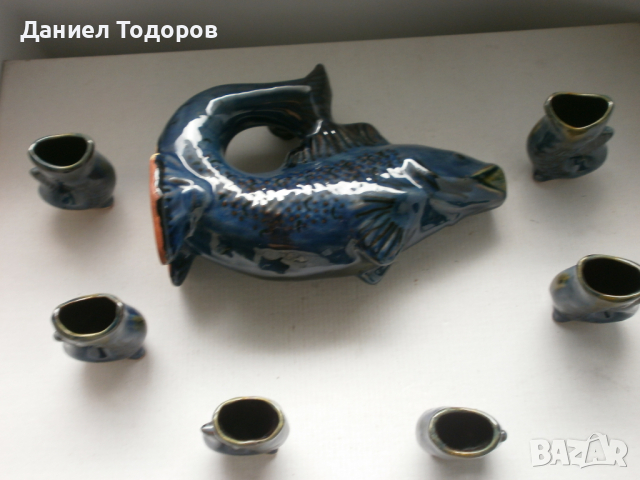 Стар Керамичен Сервиз за Ракия - с Риби, снимка 6 - Сервизи - 44599128