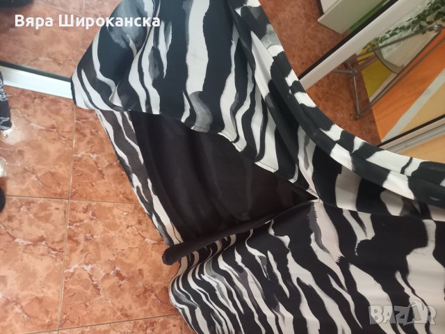 СЕКСИ рокля от немачкаема коприна в черно, сиво и бяло. Размер: L, XL., снимка 6 - Рокли - 40631282