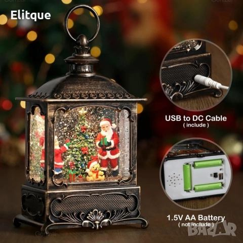Коледен фенер с LED светлина, музика и таймер – празнична коледна декорация, снимка 6 - Декорация за дома - 52851152