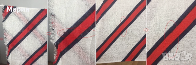 100% Kaшмир Марков Дамски Шал by Malene Birger Милене Биргер Голям Широк Бял Червен Рае, снимка 15 - Шалове - 51869124