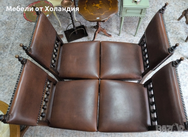 4 бр. дъбови стола с естествена кожа, снимка 4 - Столове - 52468098