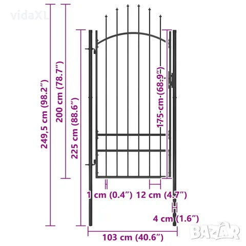 vidaXL Градинска порта Woerden стомана 1x2 м черна, снимка 4 - Огради и мрежи - 56146163