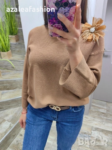 Дамски пуловер с брошка, снимка 3 - Блузи с дълъг ръкав и пуловери - 52709284