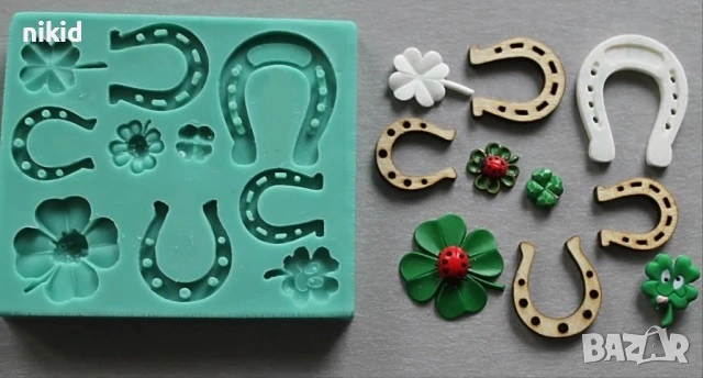 Детелина подкова подкови Силиконов молд форма фондан шоколад гипс декор украса, снимка 3 - Форми - 53651689