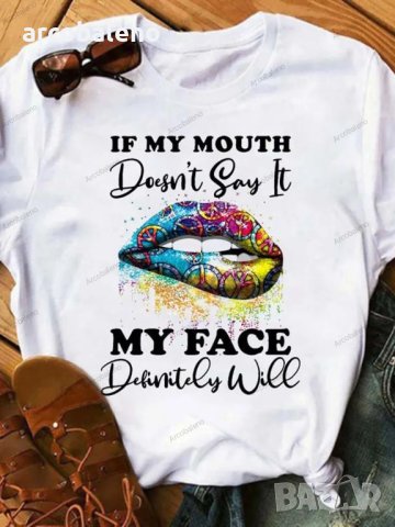 Дамска тениска с графичен принт на устни за свободното време, 7цвята , снимка 2 - Тениски - 41648097