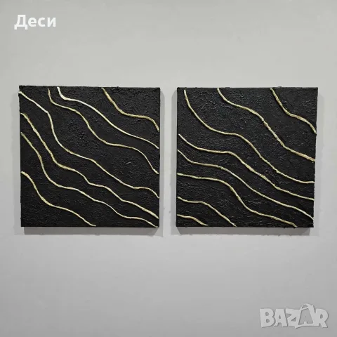 Ръчно изработена релефна картина – черно и златно ✨
