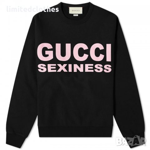 GUCCI Black Sexiness Logo Print Мъжка Блуза тип Пуловер size M, снимка 1 - Пуловери - 34843357