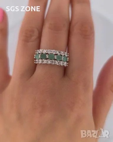 Пръстен със Сапфир, Рубин, Изумруд с Прозрачен Топаз, снимка 9 - Пръстени - 50254367