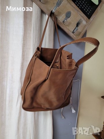 Естествена кожа голяма кафява чанта,тип торба, снимка 7 - Чанти - 41310791