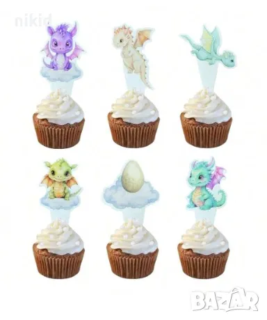 24 бр Динозавър Динозаври дракон къси остри картонени топери за торта мъфини кексчета парти рожден
