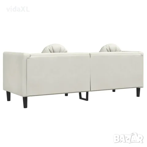 vidaXL Диван с възглавници, 3-местен, кремав, кадифе, снимка 6 - Дивани и мека мебел - 56147461