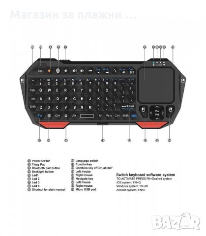 УЛТРА МИНИ BLUETOOTH КЛАВИАТУРА С ТЪЧПАД ЗА ТЕЛЕФОН ТАБЛЕТ ПРЕЗЕНТАЦИИ - код BT05, снимка 4 - Клавиатури и мишки - 34150700