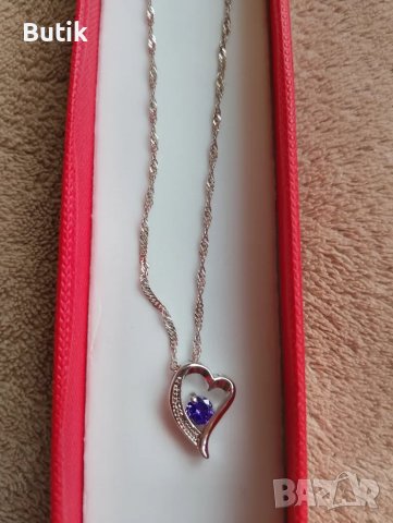 Колие сърце с камък , снимка 2 - Колиета, медальони, синджири - 48717615