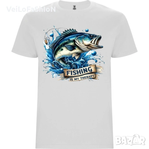 Нова мъжка тениска FISHING is my THERAPY в бял или черен цвят , снимка 3 - Тениски - 45418754