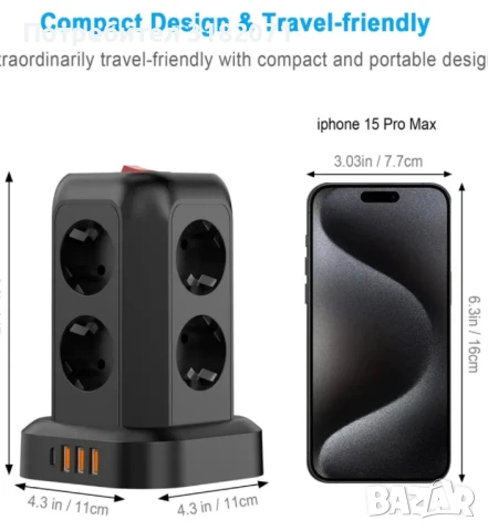 Разклонител тип "КУЛА", 1,8м кабел, снимка 6 - Друга електроника - 51240338