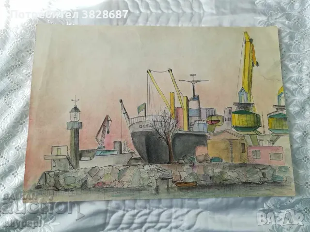 Акварел на картон Пристанище