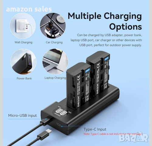 Батерии Enegon NP-F550/570 2бр. по 2900mAh със зарядно 2 слота за Sony, снимка 4 - Батерии, зарядни - 51911316