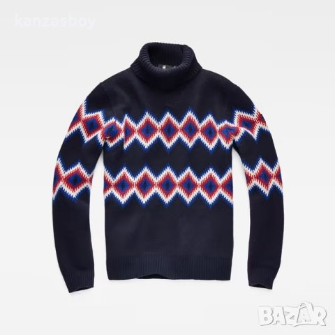 g-star javdi diamond jacquard turtle knit - страхотен мъжки пуловер ЛАМСКА ВЪЛНА, снимка 2 - Пуловери - 39545647