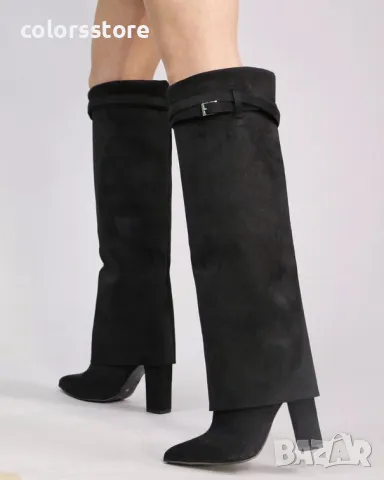 Ботуши на ток - черен велур - KD101