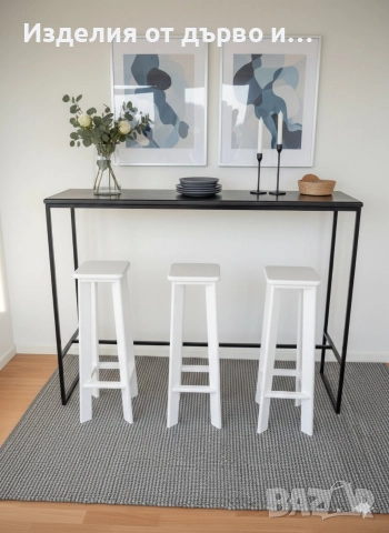 Бар маса и 3 стола комплект от масивно дърво и метал модерен стил , снимка 2 - Маси - 52909708