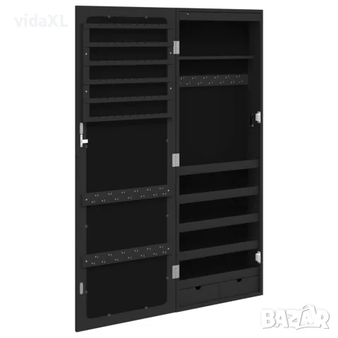 vidaXL Огледален шкаф за бижута с LED осветление, стенен монтаж, черен, снимка 8 - Огледала - 56147319