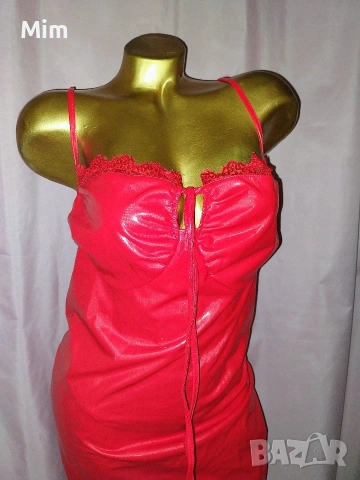  Резервирани 4XL Червена дълга ,кожена рокля, снимка 6 - Рокли - 53436489