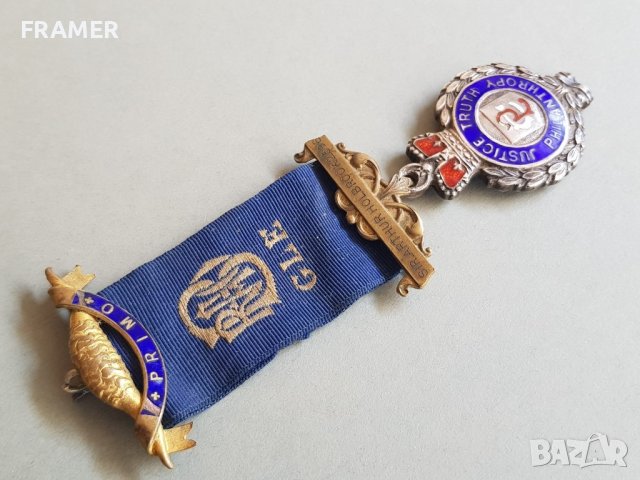 Сребърен 1920 емайл Медал Орден Масонски Англия Бирмингам, снимка 3 - Антикварни и старинни предмети - 42484556