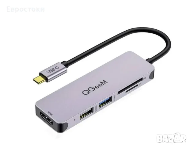 QGEEM 5-в-1 HDMI USB-C хъб  5-в-1 HDMI USB-C хъб: Разширете вашия лаптоп от usb c порт до един 4K HD, снимка 1 - Кабели и адаптери - 47841482