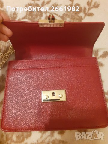 Нова червена чанта на Seidenfelt Manufaktur "Roros" със златни презрамки!, снимка 3 - Чанти - 41604460