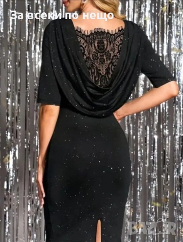 Дамска Черна Вечерна Рокля С Ефектен Гръб И Дантела Код S395, снимка 2 - Рокли - 52729913