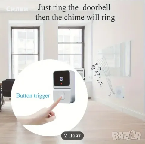 Безжичен wifi звънец с камера нощно виждане, видео и аудио връзка, без батерии, снимка 2 - Други стоки за дома - 49302902